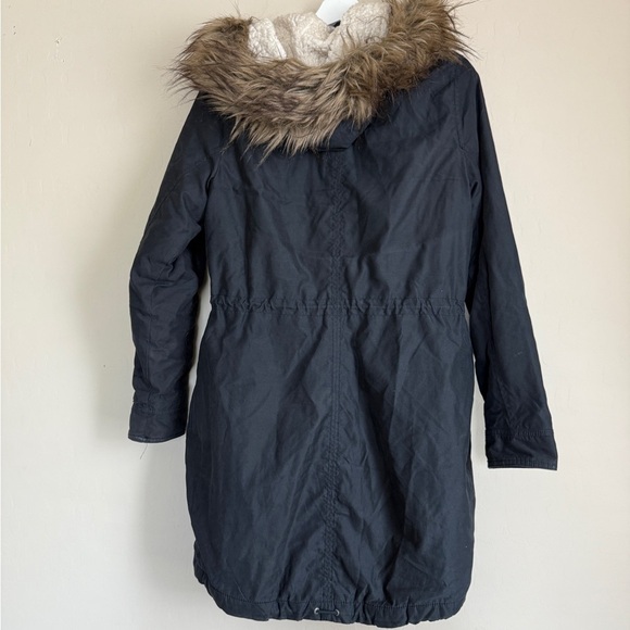 Abercrombie & Fitch Sherpa Lined Long Line Anorak Coat Faux Fur Trim Black Small - Picture 10 of 14